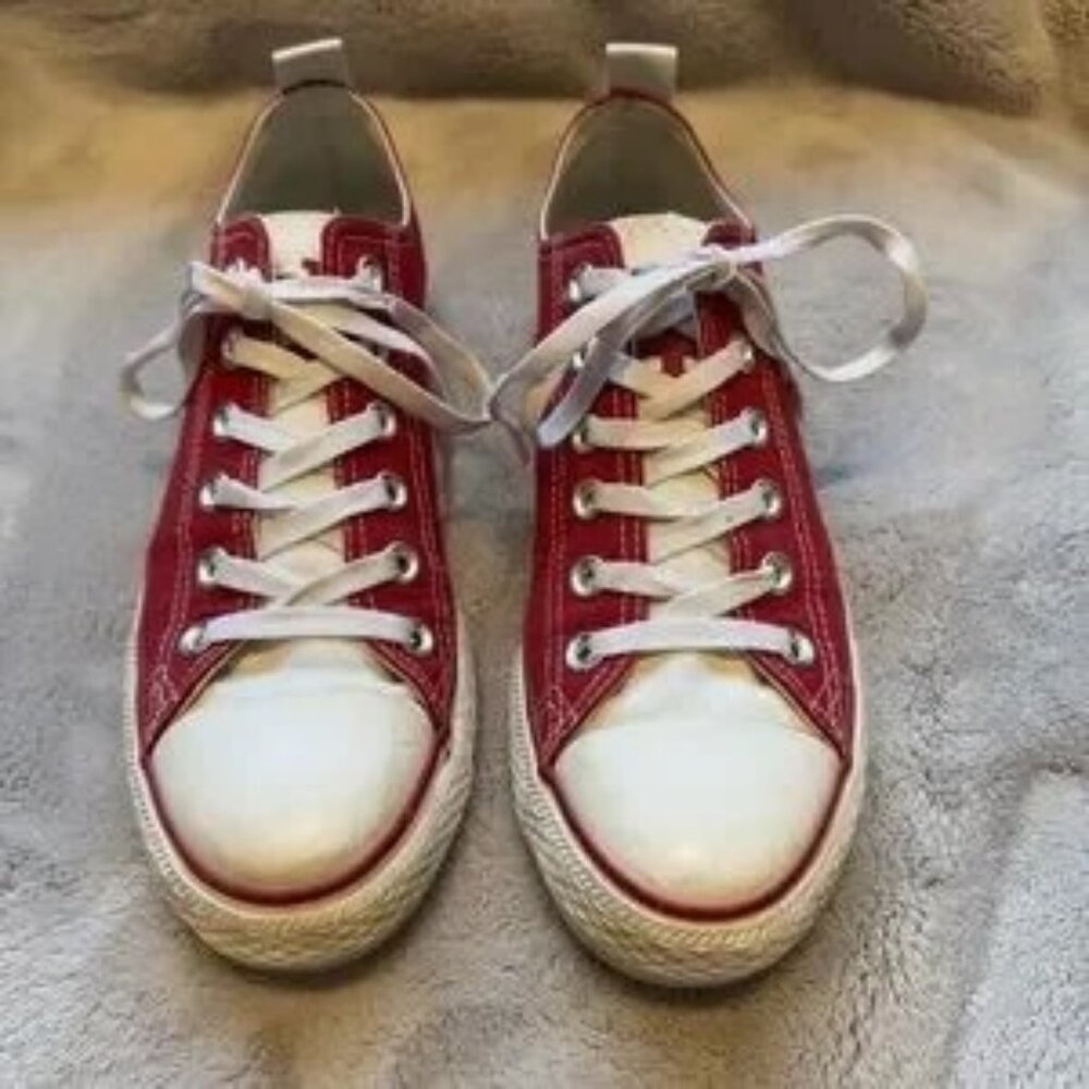 Skicks Red and White Canvas Indiana University Sneakers with Rubber Sole